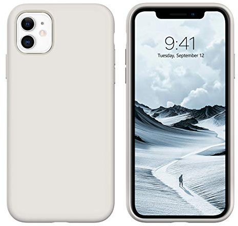 DUEDUE Compatible with iPhone 11 Case,Liquid Silicone Soft Gel Rubber Slim Cover with Microfiber Cloth Lining Cushion Shockproof Full Body Protective Case for iPhone 11 6.1 for Women Men,Stone