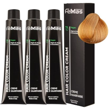 FemMas Tinte para el cabello 3 x rubio claro chocolate intenso 9,99 I crema tinte de pelo con aceite de argán, queratina y ceramidas, coloración permanente del cabello o tinte para resultados de color