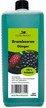 Konfitee Brombeeren Dünger Flora Boost 1000ml I Für bis zu 200L Gießwasser I Obst- & Beerendünger für Brombeeren I Flüssiger Blatt- & Wurzeldünger I 100% natürlicher Pflanzendünger