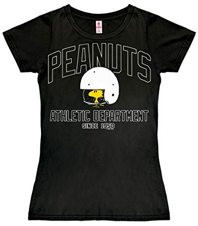 Logoshirt® Peanuts I Woodstock I Athletic Department I T-Shirt Print I Damen I kurzärmlig I schwarz I Lizenziertes Originaldesign I Größe M