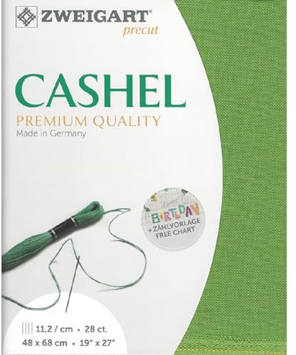 Zweigart Zählstoff CASHEL Precut 28 ct. 3281 Farbe 6130 grassgrün, Handarbeitsstoff aus 100% Leinen für Stickerei 48x68 cm