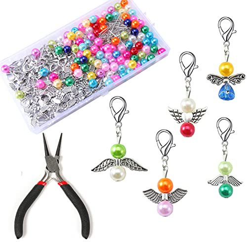 HERZWILD schutzengel selber machen set Schlüsselanhänger Engel Charme Perlenengel Anhänger für DIY Halskette Basteln mit Zange (D)