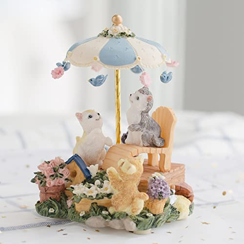 LOVE FOR YOU Geschenkanhänger, Motiv: Katze mit drehbarem Regenschirm, Spieluhr für Mädchen, Frauen, Mutter, Freundinnen, Töchter, Ehefrauen, Baby, Geburtstag, Valentinstag, Melodie Stadt im Himmel