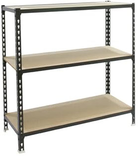 SimonRack Schwerlastregal, Lagerregal, 90x120x30 cm, Metallregal, Kellerregal, Biegestelle 200 kg, 3 Holzfachböden, Anthrazit/Holz - Maderclick