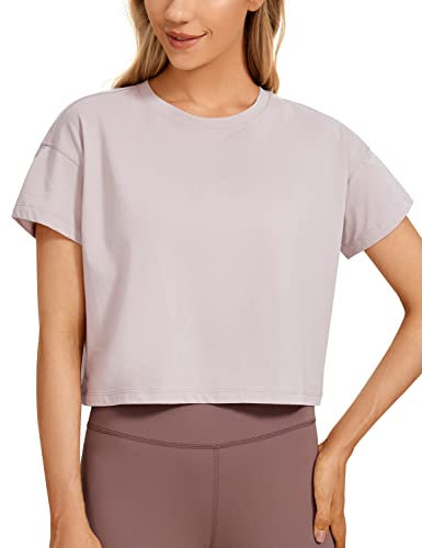 CRZ YOGA Women's Short Sleeve Yoga T-Shirts Loose Fit Sports Fitness Crop Tops Workout Casual Cropped Shirt Smoky Blush 12