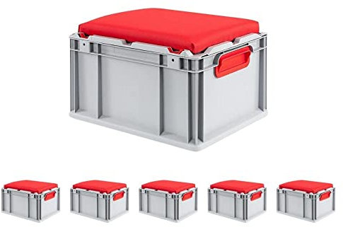 PROREGAL SuperSparSet 6x Eurobox NextGen Seat Box Rot | HxBxT 26,5x30x40cm | 20 Liter | Griffe geschlossen | Eurobehälter, Sitzbox, Transportbox, Transportbehälter, Stapelbehälter