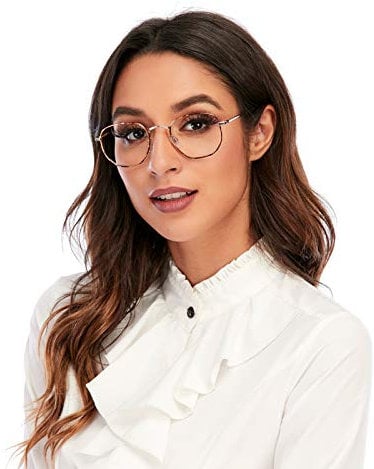 DOOViC Blaulichtfilter Lesebrille Metall Glod Dünner Rahmen Große Gläser Computerbrille mit Sehstärke für Damen/Herren 1,25