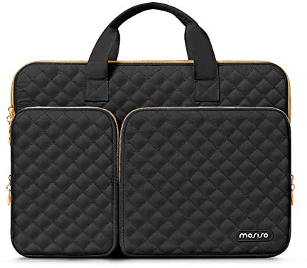 MOSISO 360 Protective Laptop Case 13.3 inch, 13-13.3 inch Laptop Sleeve Compatible with MacBook Air/Pro 13/Pro 14,HP Dell ASUS Lenovo, Square Quilted Bag Cover with 2 Pockets&Handle&Belt, Black