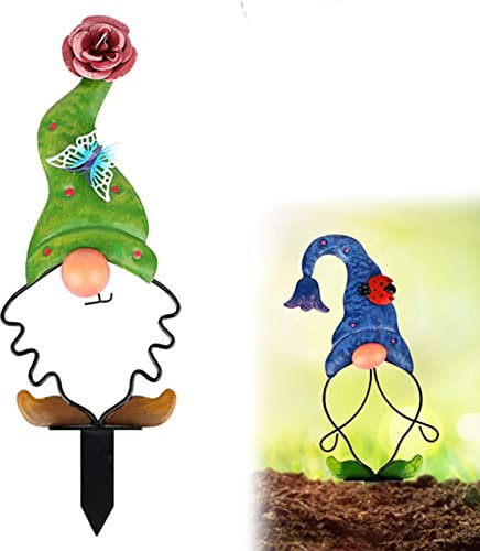 Jauhmui Metall Gartenstecker, Zwerg-Dekoration und Gartenfiguren, Hofkunst Dekorationen für Garten, Outdoor, Terrasse und Balkon (Grün)
