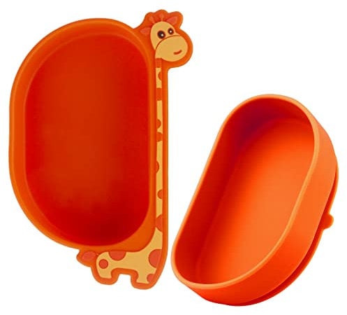 Qshare Toddler Plate, 2in1 Travel Silicone Plate with Suction - Giraffe Design, Baby Travel Essential