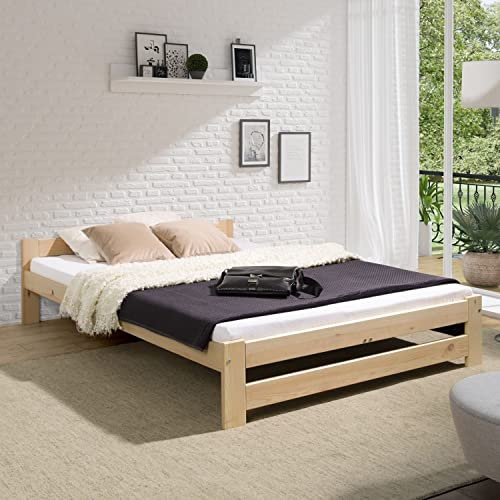 Coemo Massivholzbett Bett 120x200 mit Lattenrost Futonbett Holzbett Holz Kiefer Natur massiv Bettgestell Einzelbett auch als Kinder- und Jugendbett