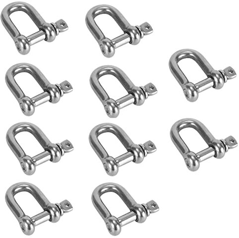 HOUSON 10 STK Edelstahl Schäkel, Schäkel D-Form Schraubbolzen Drahtseilverbinder Karabinerhaken mit Schraubverschluss Bolzen für Ketten Campen, Befestigung(M6)