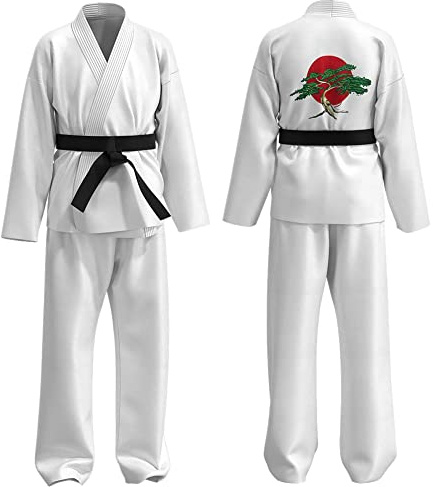 SXSHUN Karateanzug Kinder Judoanzug Jungen Mädchen Taekwondo Anzug mit Schwarzem Gürtel Professionelle Kampfsportanzug für Anfänger, Weiß, 134-140