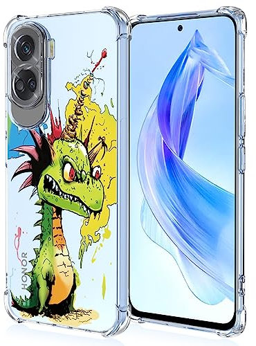XINYEXIN Cover per Honor 90 Lite 5G Trasparente Slim - Custodia per Cellulare TPU Antiurto, Serie di Graffiti Artistici Colorati e Cool, Disegno Carino - Dinosaur