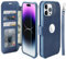 VANAVAGY iPhone 15 Pro Max Wallet Case, Leather Flip Folio Shockproof Phone Cover [Screen Protector Included][Support Wireless Charging][Wrist Strap]with RFID Blocking Card Holder, Blue