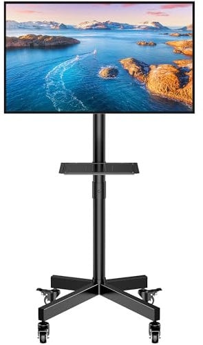 FORGING MOUNT Supporto TV da Pavimento per 26-60 Pollici TV, Altezza Regolabile Carrello Porta TV con Ruote Fino a 40kg, Porta TV da Terra Mobile con Scaffale per Laptop, Max VESA 400x400mm