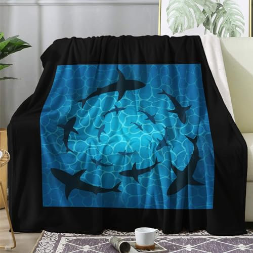 Kuscheldecke Flauschig Hai, Decke Wolldecke 150x200 Meerestiere, Flanell Sofadecke Blanket XL, Fleecedecke Wohndecke Schlafdecke Winter Warm Weich, Deko Decken für Couch Bed