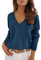 CUPSHE Women Jumper V-Neck Long Sleeve Knit Sweater Dropped Shoulders Pullover with Ribbed Trim Dark Blue M