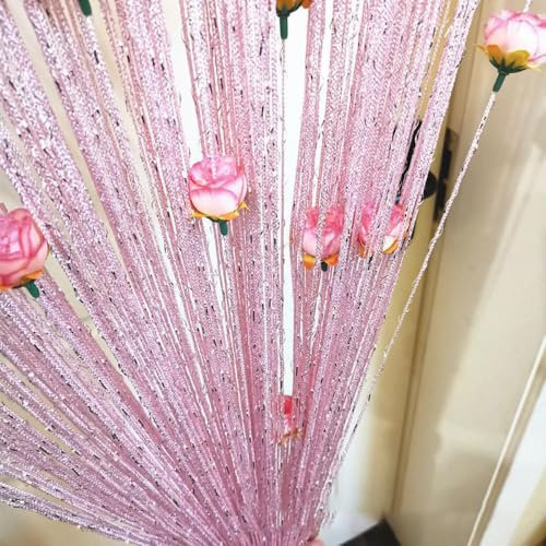 Fadenvorhang mit Rosen,String Türvorhang Fensterdekoration,Dekorative Gardine,Raumteiler Dekoration,Wohnaccessoires,Schaufensterdekoration,Fliegenschutz für Party,Hochzeit,Café,Restaurant,Rosa