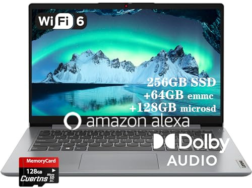 Lenovo IdeaPad 1 Laptop, 14 HD Display, Intel Celeron N4020, 4GB RAM, 256GB SSD + 128GB Micro sd + 64GB emmc, Wi-Fi 6, Bluetooth, Media Card Reader, Long Battery Life, USB-C, Win 11 S, Grey