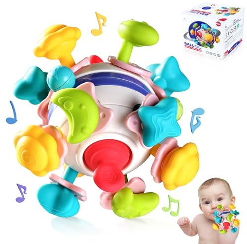Orzbow Greifball Beißring Baby,Silikon Baby Spielzeug 0 3 6 Monate,BPA-frei Montessori Spielzeug 1 Jahr,Licht Sensorik Spielzeug Baby,Zahnungshilfe Beißspielzeug Baby Rassel Geschenk Junge Mädchen