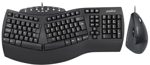 Perixx PERIDUO-512B, Wired Ergonomic Keyboard and Vertical Mouse Combo - USB - Black - UK QWERTY