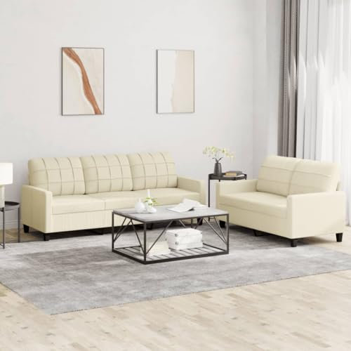 UTSRABFA Balkonmöbel Ecksofa Couchgarnitur Wohnzimmer 2-TLG. Sofagarnitur mit Kissen Creme Kunstleder Geeignet für Café, Wohnzimmer, Gästezimmer, Büro