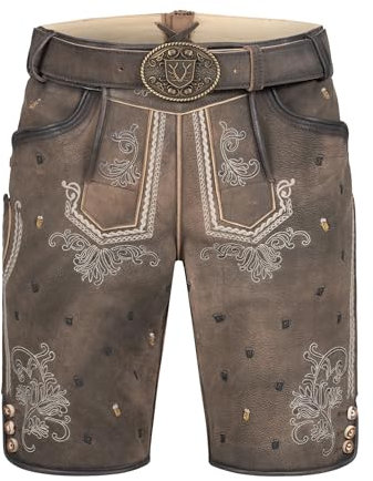 Krüger Herren Trachtenlederhose kurz, Modell:Sammy mit Gürtel, Knielang, Herren Trachtenlederhose kurz, Modell: Sammy mit Gürtel, Knielang, Art.-Nr. 966366-0-0007, 50,