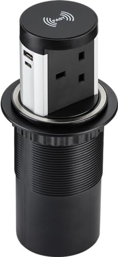 Knightsbridge 13A Pop up Socket with 10W Wireless Charger and Dual USB A+C (12V DC 1.5A) Max. 30W
