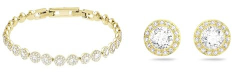 Swarovski Angelic Armband, Rund, Weiss, Goldlegierungsschicht & Angelic Ohrstecker, Rund, Weiss, Goldlegierungsschicht