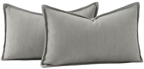 Madizz 2er Set Schlicht Chenille Kissenbezügen Weiche dekorative Kissenbezüge für Sofa Schlafzimmer Kissenhülle Grau 30x50 cm Rechteckig