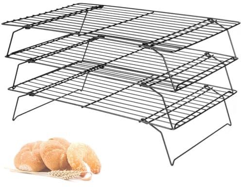 Lifhety Grille de Refroidissement à 3 Niveaux, 40×25cm Ustensiles à Pâtisserie, Grilles à Gâteau, Support Gateau non collant pour les Muffins, Pizzas et Grillades, Compatibles avec Plateau Gateau