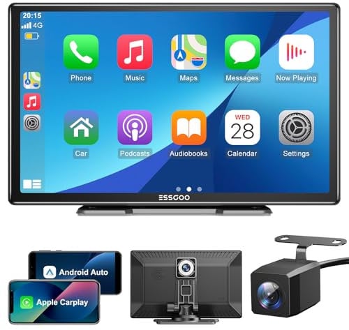 ESSGOO A-pple Carplay & Android Auto, 9 Zoll IPS Carplay Display,Mit 4k-Dashcam,1080p-RüCkfahrkamera,Carplay Auto Mit Bluetooth 5.0/Fm/Siri/G-oogle/Mirror Link/64g Tf/Aux