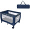 LIFEZEAL Höhenverstellbarer 3 in 1 Baby Reisebett, Tragbare Baby Bett, Beistellbett mit Matratze&Seitenteil, Reisebett für Baby 0-6 Monaten, Zustellbett mit atmungsaktivem Netz, Blau
