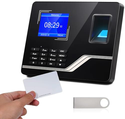 Aktivstar Maquina Asistencia Empleados de Fichar Máquina de Fichaje Biométrica para Empleados con Huella Dactilar, RFID y Pin, Sistema en Español para Control de Horario Sin Cuotas Mensuales