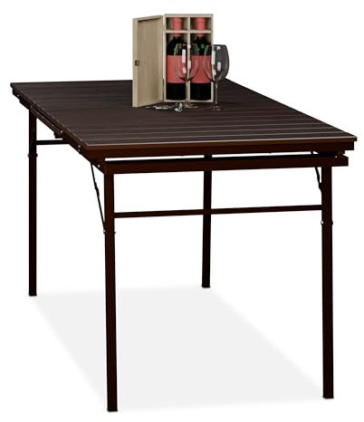 Relaxdays Table de Jardin Extensible et Pliante, Largeur : 166-215 cm, Plastique et Acier, 8 Personnes, Marron