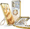 XYZ Cover per Samsung Galaxy S23 FE, Custodia con Cuore Doppio Anello Stand Lusso Glitter Cellulare, Donne Antiurto Placcato Morbido Protettivo Chiaro Samsung Galaxy S23 FE, Oro