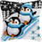 Skiing Penguins Christmas Latch Hook Kits for Adults Kids, Beginners Cute Aniamls Winter Latch Hook Pillow Kit Pre-Printed Latch Hook Rug Kits Cross-stitch Cushion for Home Sofa Decor 17x17 in.
