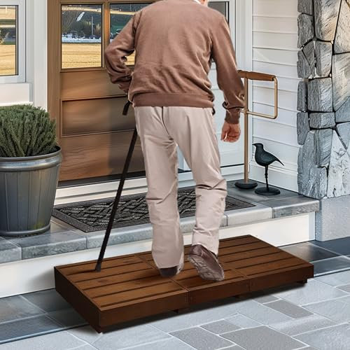 koretech Outdoor Steps 3.5'' Height, Wooden Step Platform 35” Length, Step Stool with Non Slip Pads, Step Stools for Bed, Wooden Platform for Bathroom, Kitchen, Bed, Dark Brown