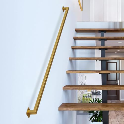 Gorssen 300cm Main Courante Doré,Rampe Escalier | avec Supports de Fixation Murale, Barres d'appui Noires rustiques et murales for Grenier d'escalier/Couloir/Villas/loft