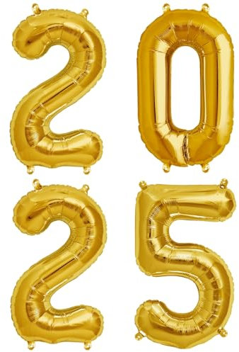 ballonfritz® Ballon Zahl 2025 Set in Silber/Gold - XXL 40/102cm - Folienballons für Luft oder Helium als Geburtstag Geschenk oder Silvester Party Dekoration (Gold)
