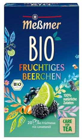 Meßmer Bio Fruchtiges Beerchen | 20 Teebeutel | Bio Früchtetee mit Limettenöl | Bio Verfeinerte Tees | 100% natürliche Zutaten