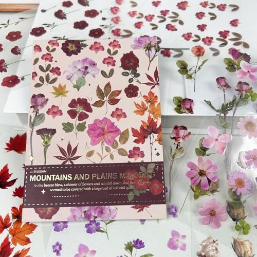 Blumen Sticker Pflanzen, 20 Blatt Transparent Sticker Scrapbooking, Transparent Flower Sticker, Scrapbooking Aufkleber Blumen, Blumenaufkleber Dekoration für Scrapbooking, Journaling (C)