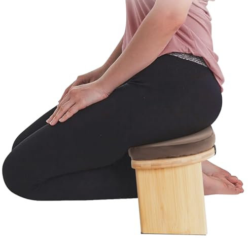 QUIOTUIR Taburete de Meditación Puta Baja Banco de Meditación Plegable con Terciopelo Cojín de Meditación Hecho de Bambú Sólido Asiento de Piso para como Taburete de Yoga, Banco de Oració