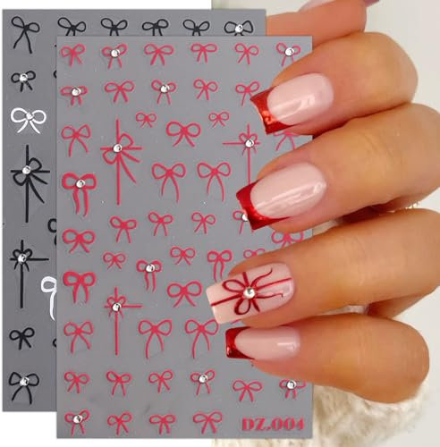 JMEOWIO 4 Sheets Colorful Bow Nail Art Stickers Decals Self-Adhesive Nail Supplies Nail Art Design Decoration Accessories