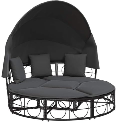 vidaXL Outdoor-Loungebett mit Dach und Kissen Schwarz Poly Rattan