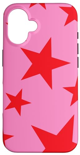 Cute Star Stars Shapes Red Stars on Pink Background Case for iPhone 16
