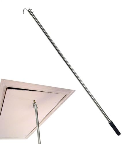 Dubbulon Attic Pull Down Hook - 40 Inch Ladder Pull Down System Kit, Stainless Steel Hook and Pole, Space-Saving Attic Access Solution