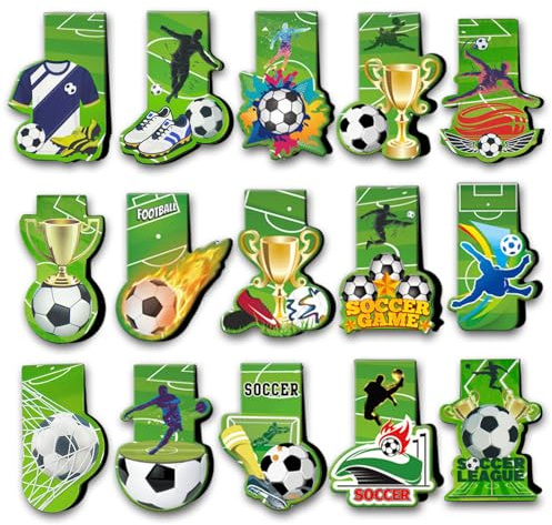 Lesezeichen Magnetisch Fußball, 15 Stück Fußball Bookmark Magnetisch Thema Cartoon Magnet Lesezeichen Seitenmarker Fußballbuchliebhaber, Kinder Bookmarks Geeignet für Bücher, Etiketten (Grün 1)