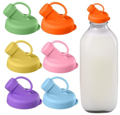 Wbgraceful Silicone Milk Bottle Dispenser Caps, 6 Pcs Food-Grade Milk Bottle Pour Spout Nozzle, Leak Proof Replacement Lids for Stanpac & Libbey (Milk Bottle Caps, Jug Not Included)